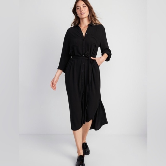 NWOT! Black Midi Shirt Dress for Women - Size Medium 💛 - Picture 1 of 8